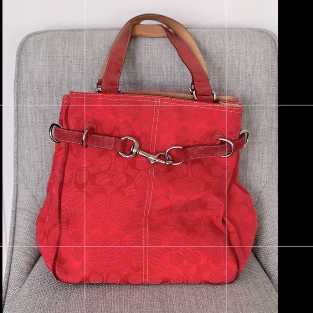 Coach coral color Signature Tote Bag carry all